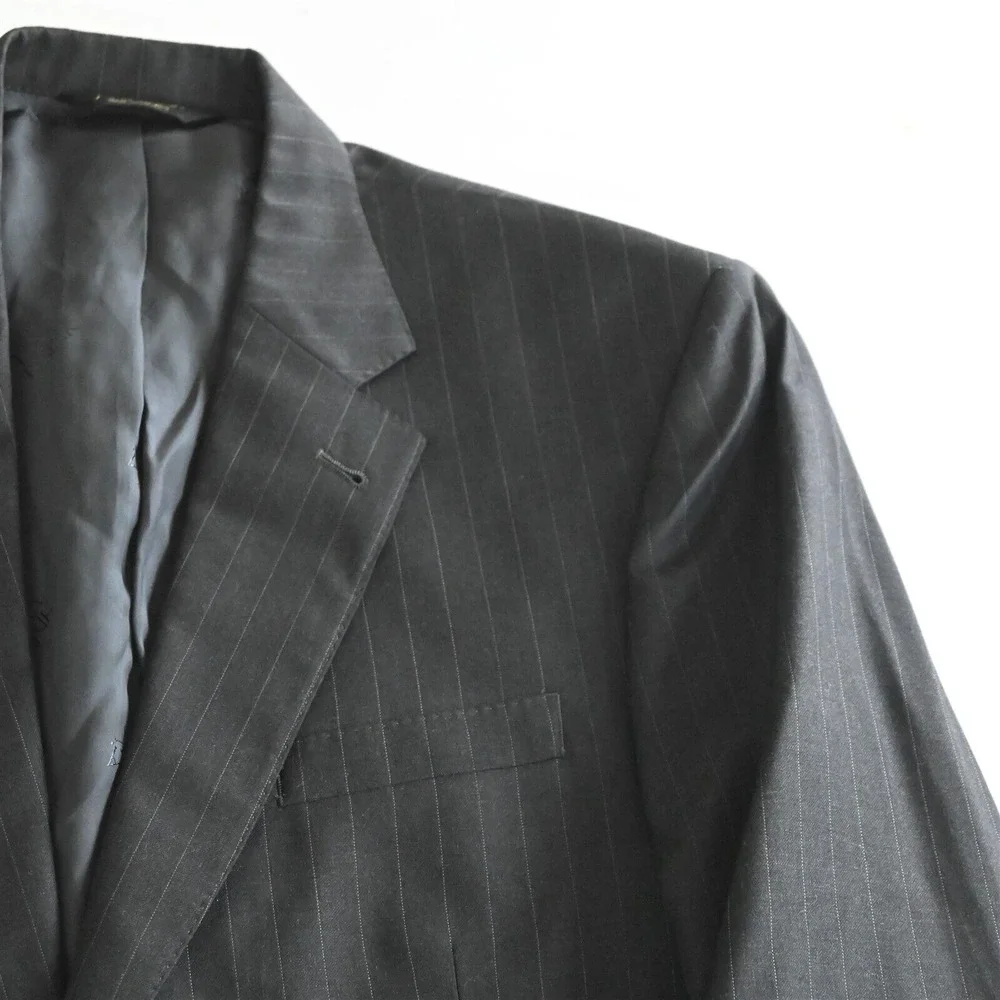 Jos A Bank 41L 42L 32x30 Gray Stripe Signature Gold Wool‎ Mens Jacket Pants Suit